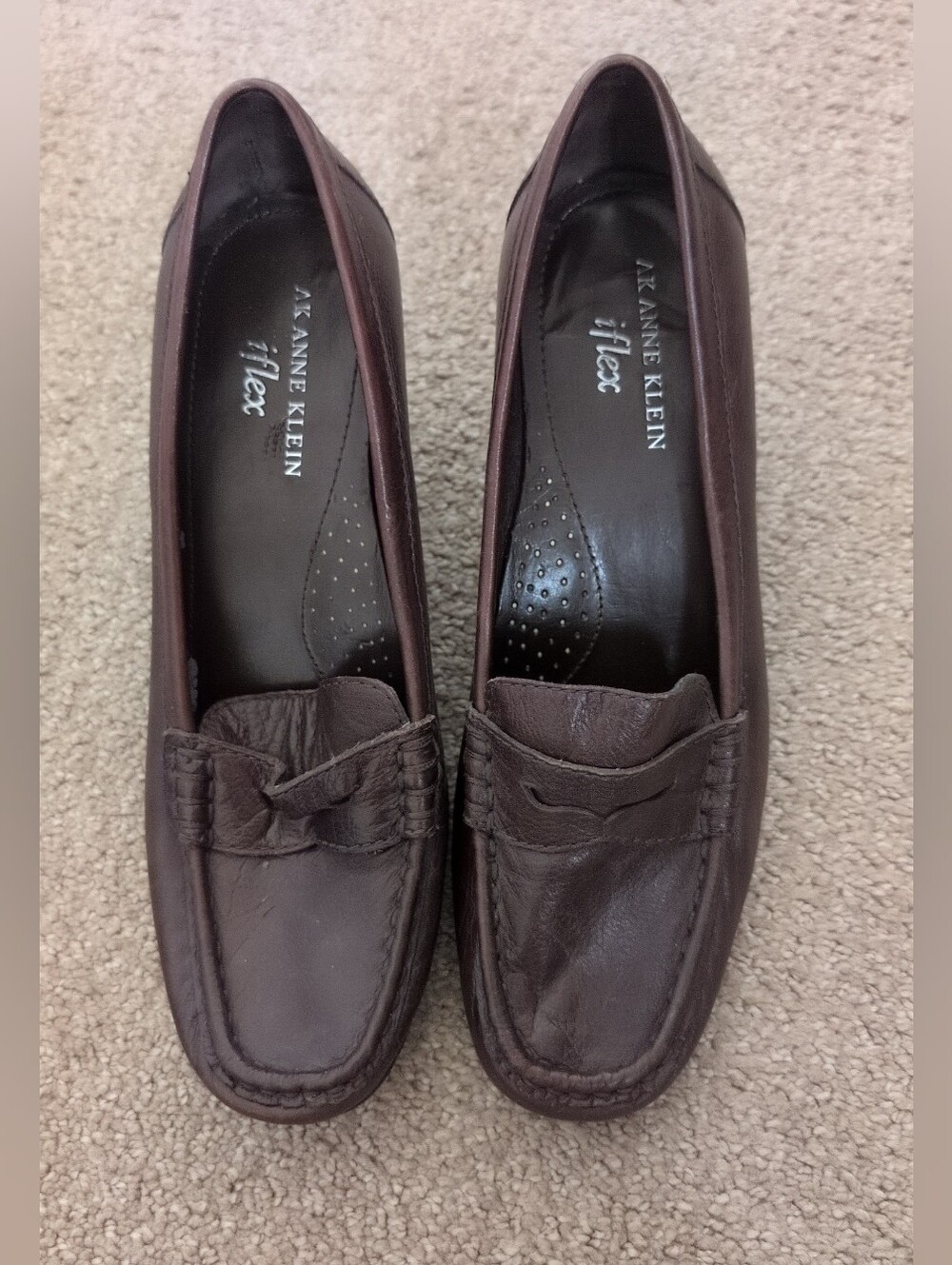 Anne Klein Dark Brown Leather Penny Loafers